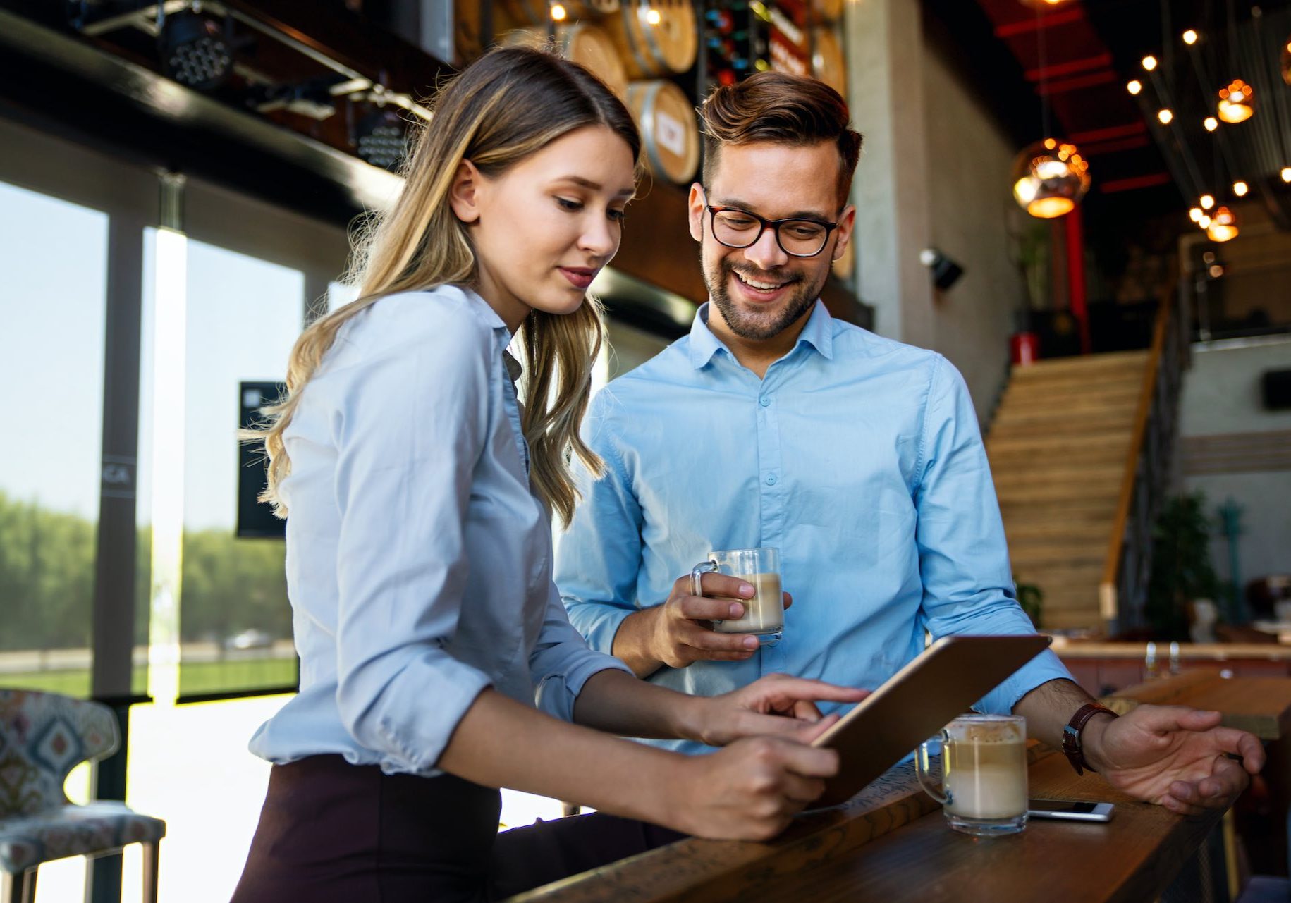 Business people working, having fun and chatting at workplace office